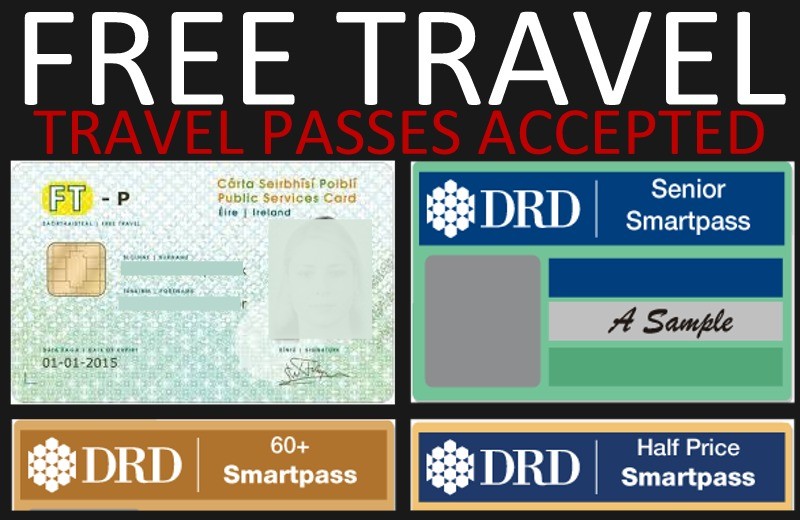 Free Travel Passes Accepted - Republic of Ireland and Northern Ireland travel passes  accepted by Patrick Gallagher Coaches, Donegal - Belfast bus service