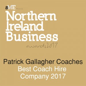 Best Coach Hire Company 2017 awarded by SME News Northern Ireland to Patrick Gallagher Coaches - Click to view Certificate